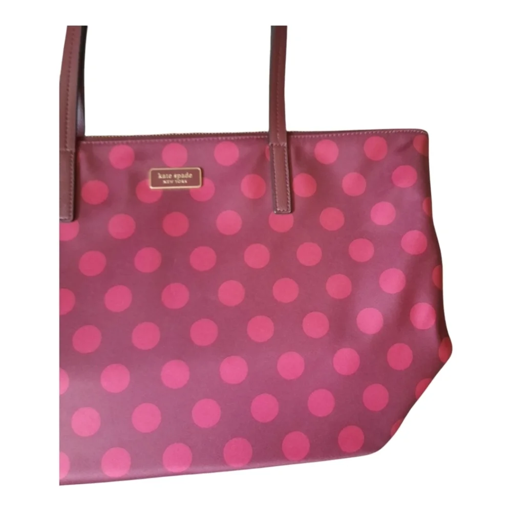 Kate Spade Hayden Blackberry Nylon Leather Polka Dot Top Zip Tote Purse K4871